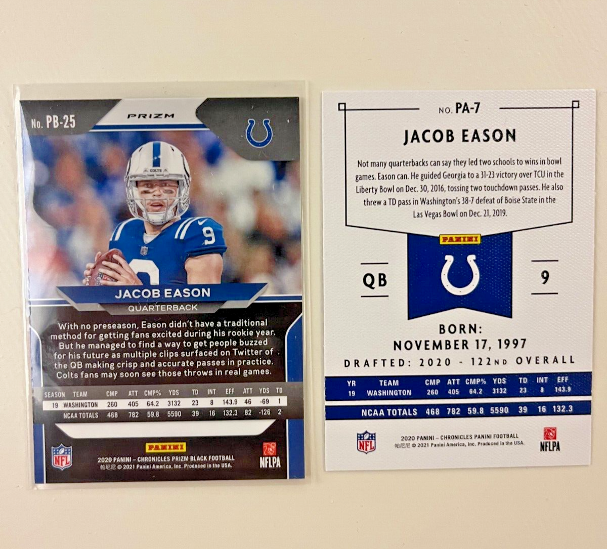 Jacob Eason Rookie Lot of 2 (Including Black Silver Prizm)