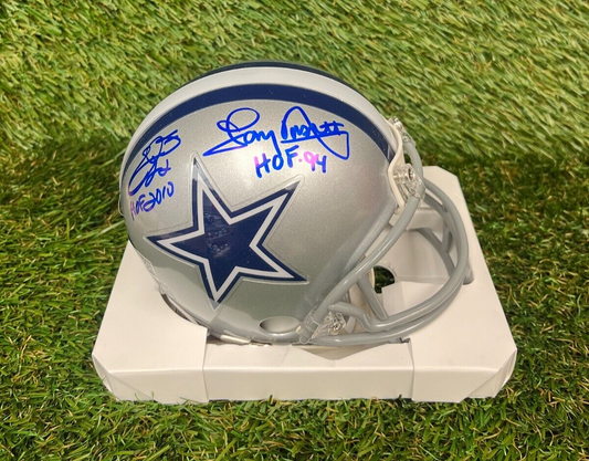 Tony Dorsett & Emmet Smith Dual Autograph Mini Helmet - NFL Dallas Cowboys