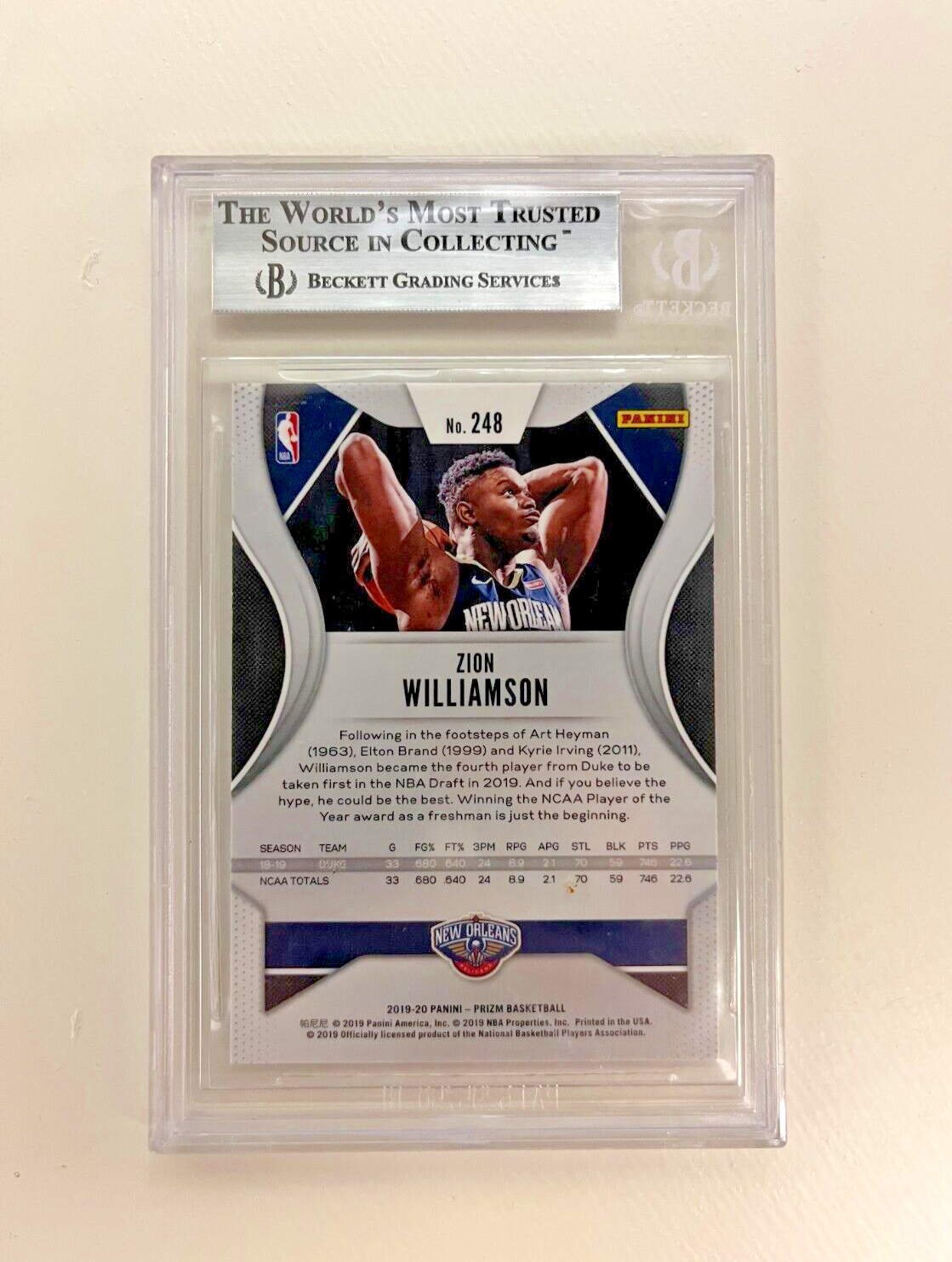 2019 Prizm ZION WILLIAMSON RC Rookie #248 BGS 9