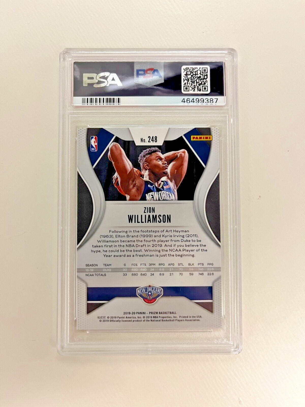 ZION WILLIAMSON PSA 9 2019 Prizm RC Rookie #248