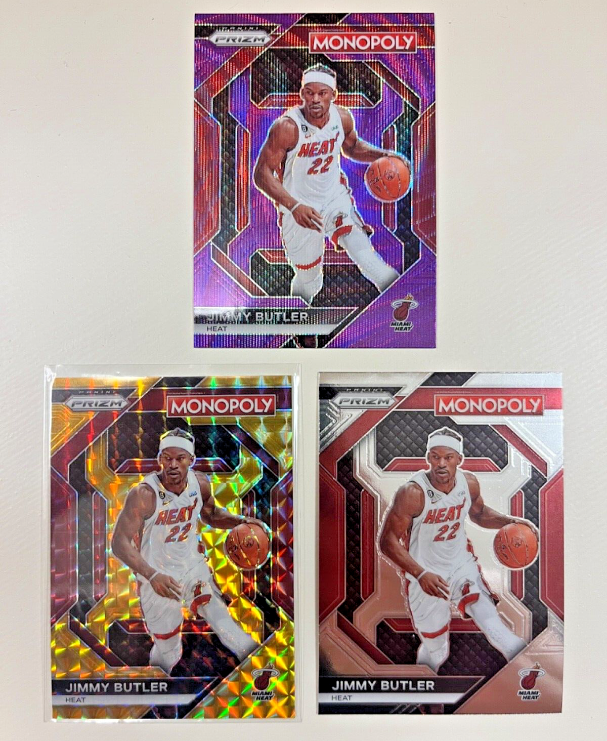 Jimmy Butler Miami Heat 2023 Monopoly Purple /Gold Skills Prizm /49 Lot of 3