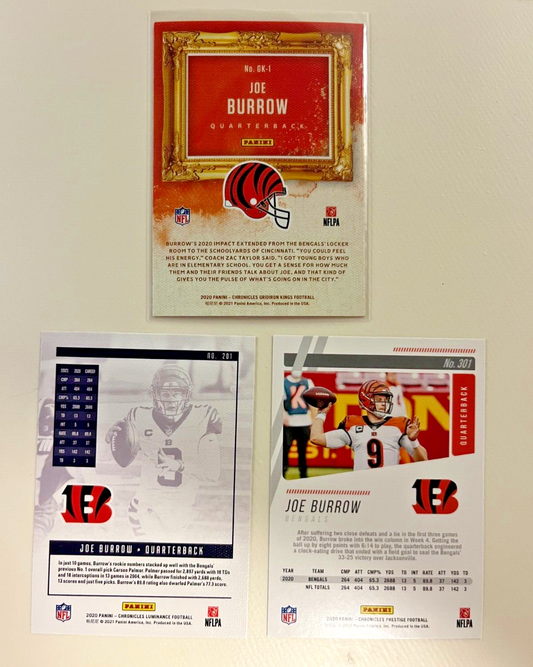 Joe Burrow 2020 Rookie Card Lot of 3