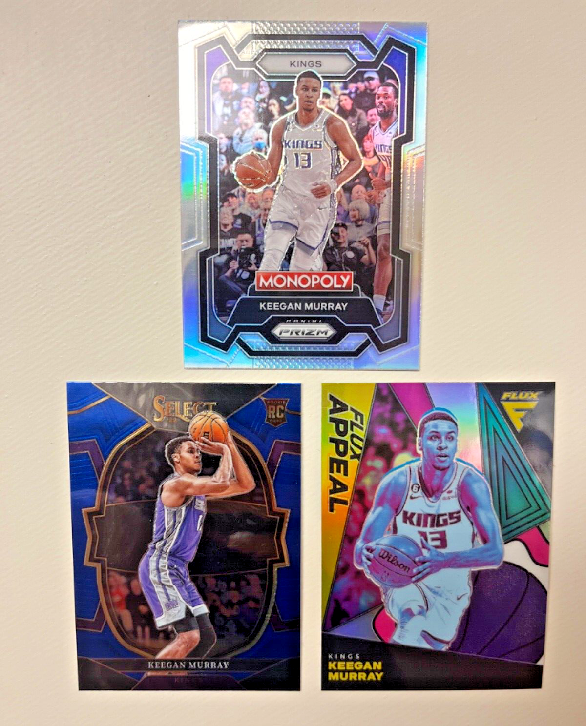 Keegan Murray Sacramento Kings RC/Prizm/FLux Lot of 3