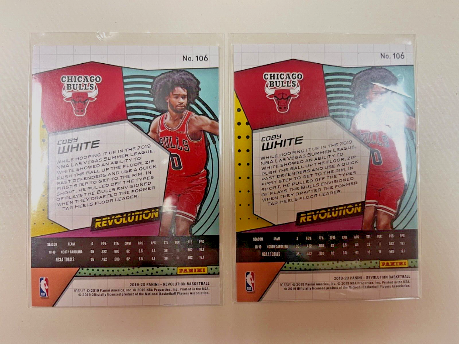 2019 Panini Revolution Basketball Coby White Chicago Bulls Rookie #106 Lot of 2