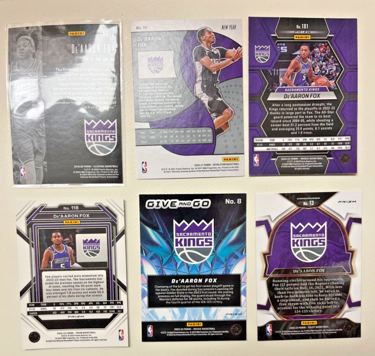 De'arron Fox Sacramento Kings Prizm/Revolution/Illusion Lot of 6