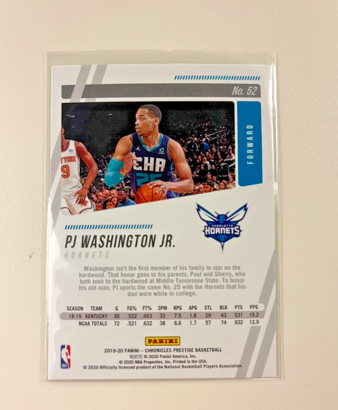 PJ Washington Jr ROOKIE 2019-20 Panini Chronicles Prestige #52 RC Hornets