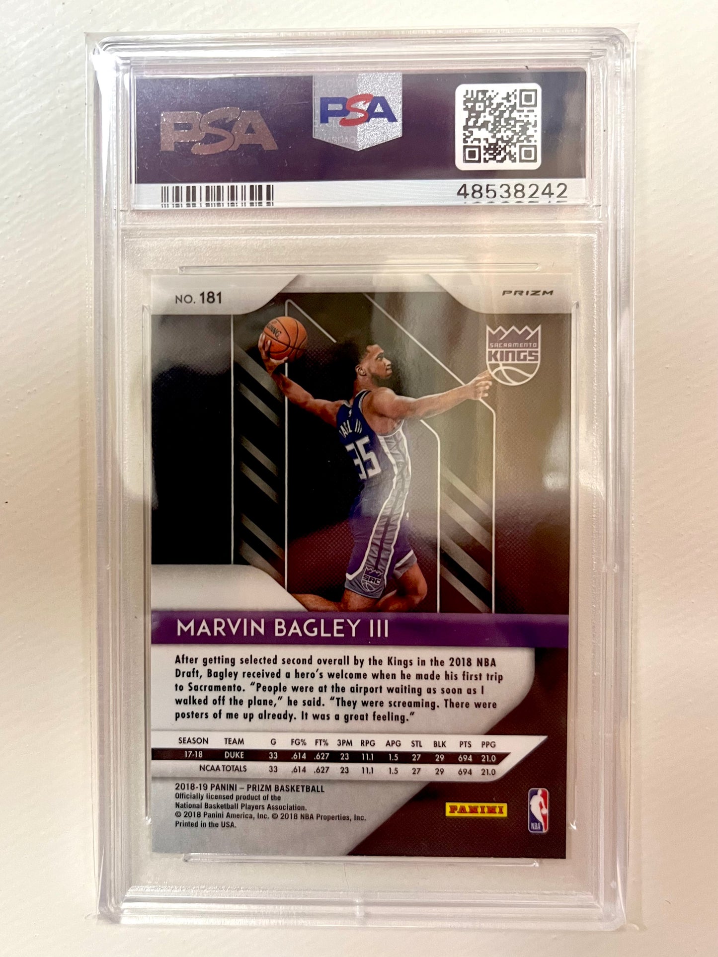 2018 Panini Silver Prize ROOKIE Marvin Bagley III PSA 10 #181