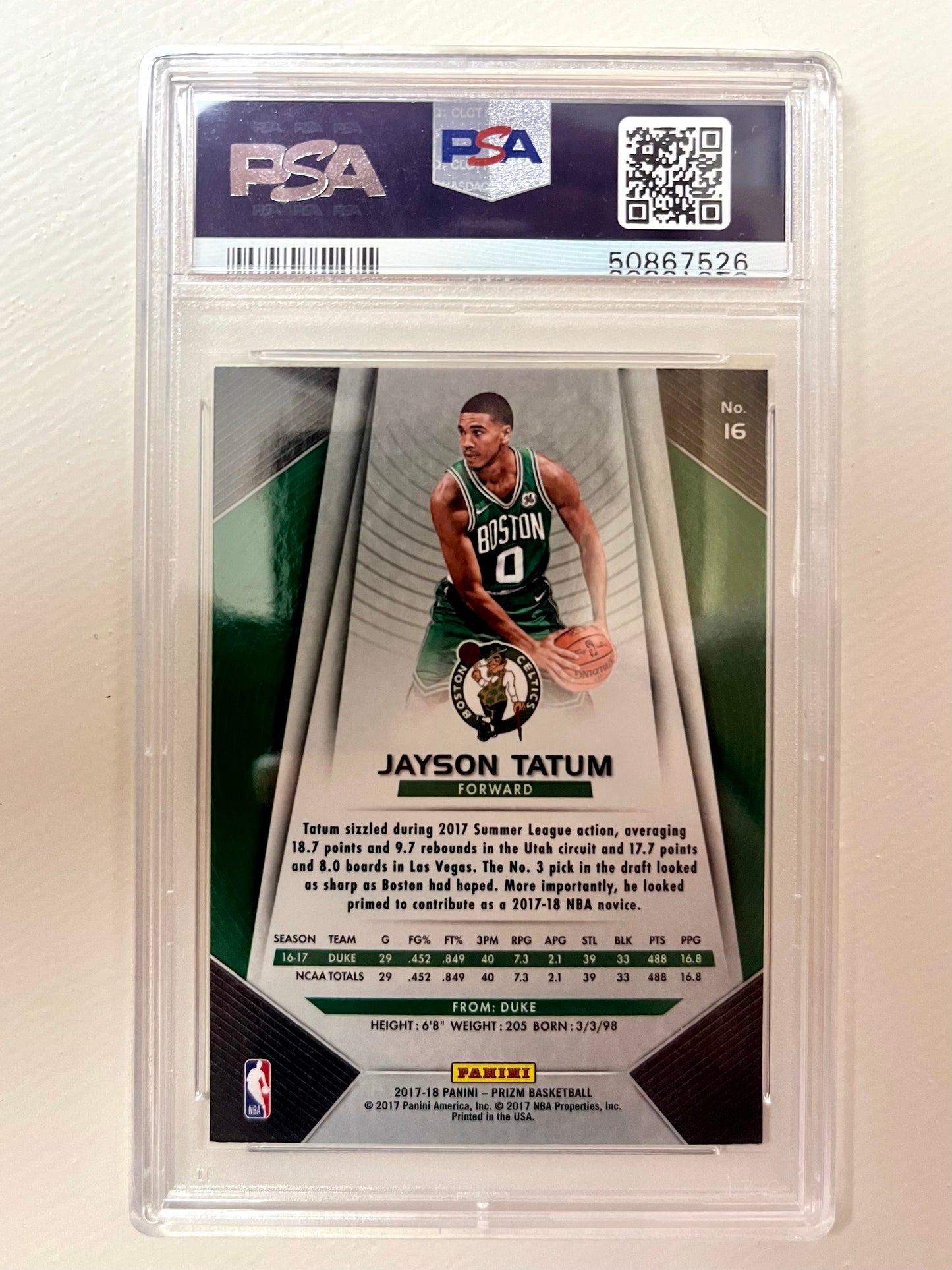 2017 Panini Prizm ROOKIE Jason Tatum PSA 10 #16